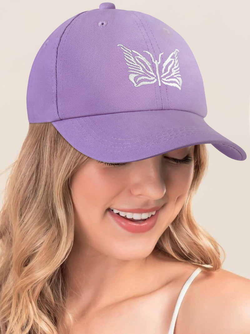 Kordear Womens Baseball Cap - Butterfly Pattern Ladies Baseball Cap Adjustable 100% Cotton Peak Cap Golf Hat Outdoor Caps for Women UK Purple