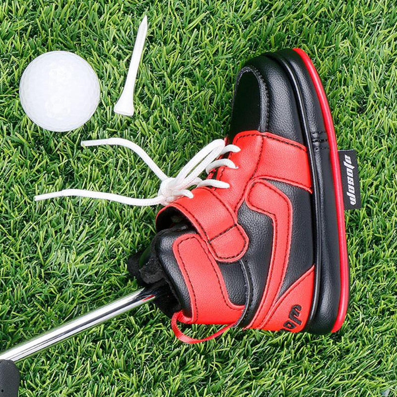 LOVIVER Golf Blade Putter Cover Embroidered Pu Leather Headcovers Funny Shoe Shaped Fit All Brands, Black Red