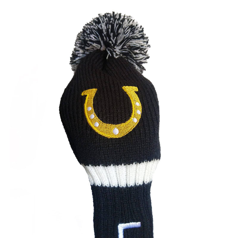 LOXASUM Driver Wood Golf Club Head Covers Knitted Embroidered Horse Shoe Lucky 460cc POM POM Original Golfer Gift Women Men