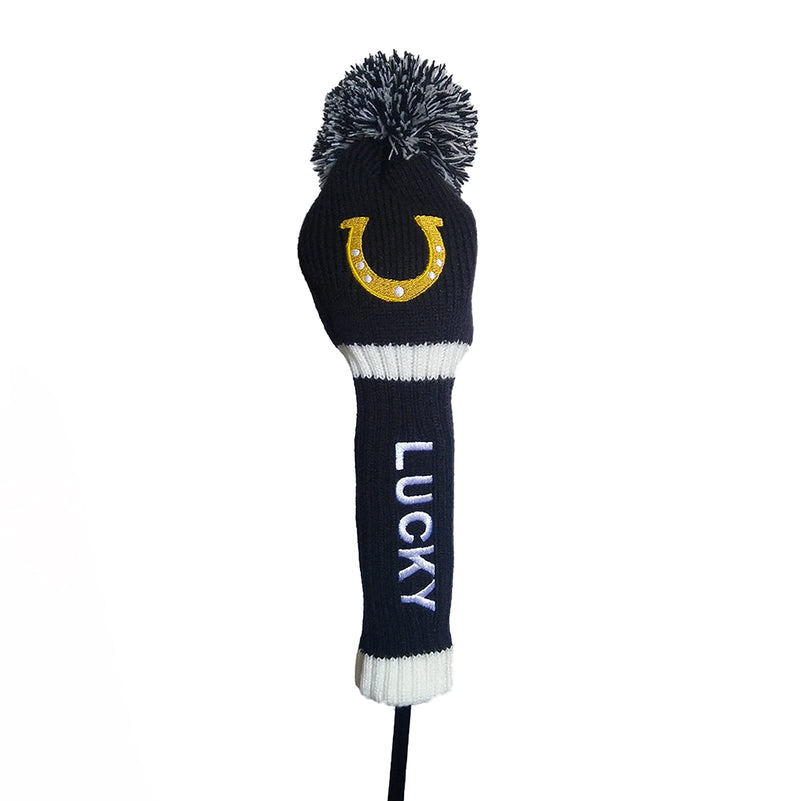 LOXASUM Driver Wood Golf Club Head Covers Knitted Embroidered Horse Shoe Lucky 460cc POM POM Original Golfer Gift Women Men