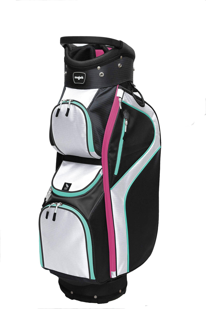 BAFEYU Majek Ladies Black White Teal Pink Golf Bag 9 inch 14-Way Friendly Separator Top