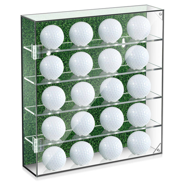 Memorywuu Golf Balls Display Case for 20 Balls 11.4 x 10.8 x 2.5 Inch Acrylic Golf Ball Holder with Door Artificial Turf Golf Ball Display Rack Cabinet for Collector Memorabilia Golf Enthusiasts