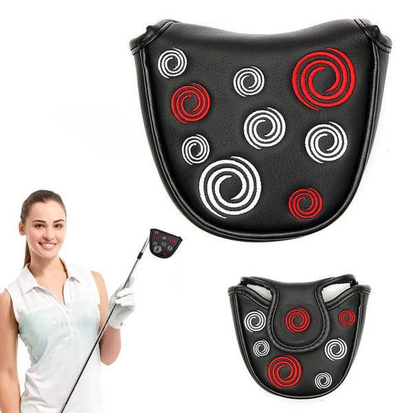 Mineup Black Putter Head Covers, Premium Magnetic Closure Half Round for Golf Headcover with Red White Circle Embroidery, Mallet Putter Headcover, PU Leather Mallet Putter Cover for Golf Club Applies