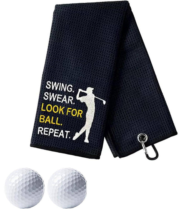 MNLS Golf Towels for Golf Bags, Golf Towels, Gift for Golfer Golf Accessory with Clip, Fun Gift for Golfers, Great for Sports Use, Gift for Dad, Golfer, Golf Lover (Black, 23.6×15.7 Inches)