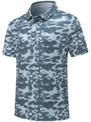 MoFiz Men's Short Sleeve Polo Shirts Casual Golf Work Top Moisture Wicking Sports Fitness Hiking Polo T-Shirts Camo Grey
