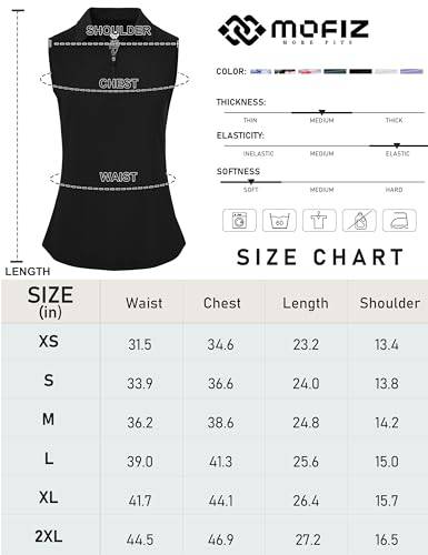 MoFiz Women's Golf Sleeveless Polo Shirts Lady-fit Moisture Wicking Tennis Sports Shirts Tops Black