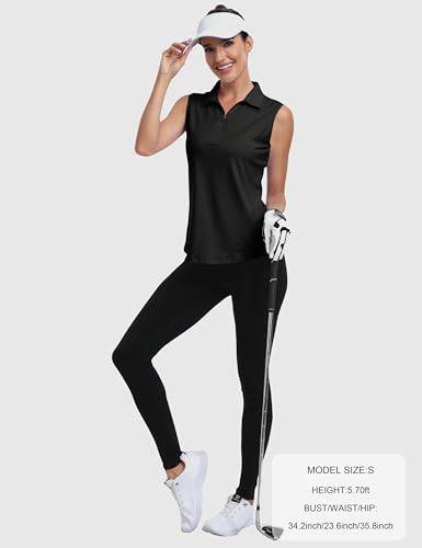 MoFiz Women's Golf Sleeveless Polo Shirts Lady-fit Moisture Wicking Tennis Sports Shirts Tops Black