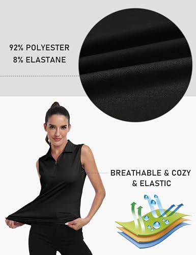 MoFiz Women's Golf Sleeveless Polo Shirts Lady-fit Moisture Wicking Tennis Sports Shirts Tops Black