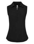 MoFiz Women's Golf Sleeveless Polo Shirts Lady-fit Moisture Wicking Tennis Sports Shirts Tops Black