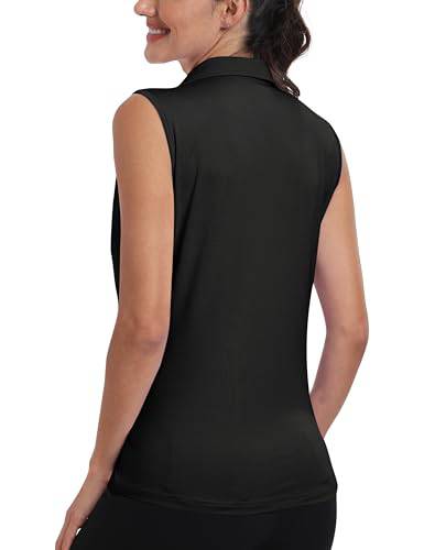 MoFiz Women's Golf Sleeveless Polo Shirts Lady-fit Moisture Wicking Tennis Sports Shirts Tops Black