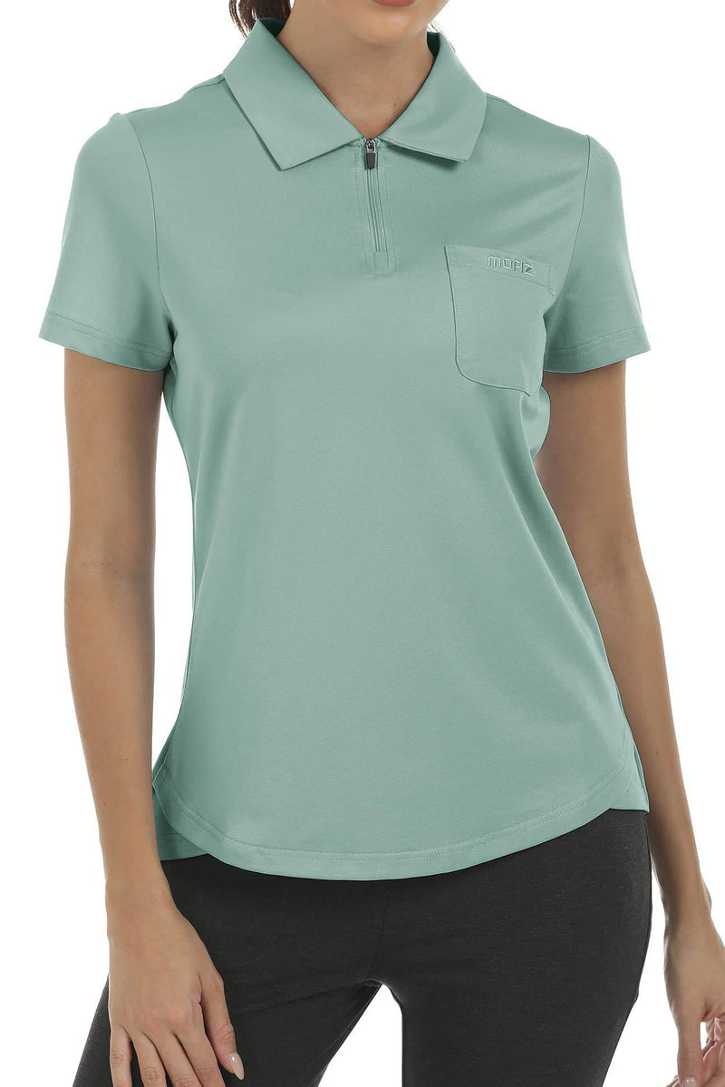 MoFiz Women's Golf Tennis Polo Shirts Cotton Breathable Casual Sports Work-wear Polo T-Shirt with 1/4 Zipper Green