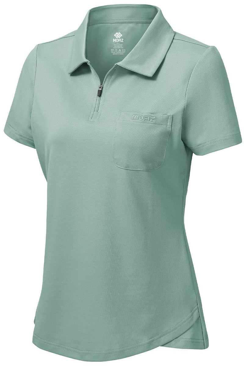 MoFiz Women's Golf Tennis Polo Shirts Cotton Breathable Casual Sports Work-wear Polo T-Shirt with 1/4 Zipper Green