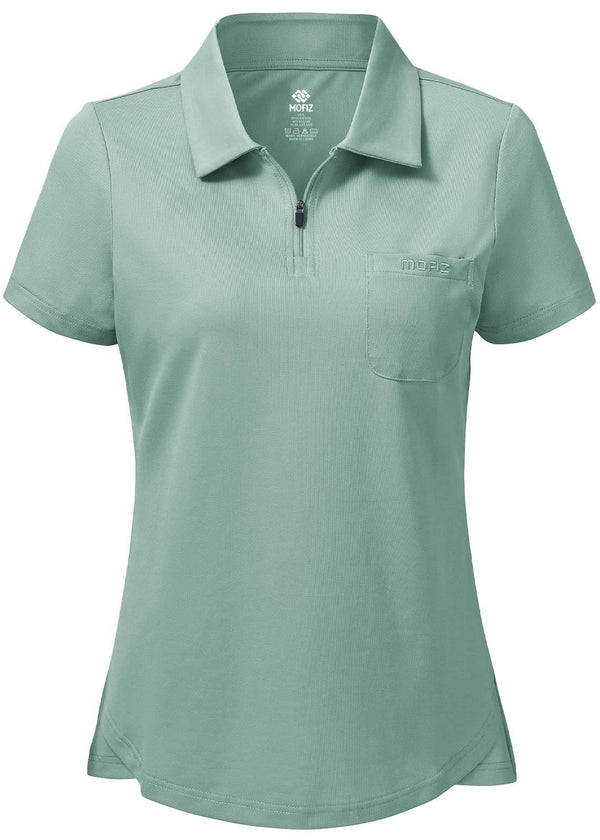 MoFiz Women's Golf Tennis Polo Shirts Cotton Breathable Casual Sports Work-wear Polo T-Shirt with 1/4 Zipper Green