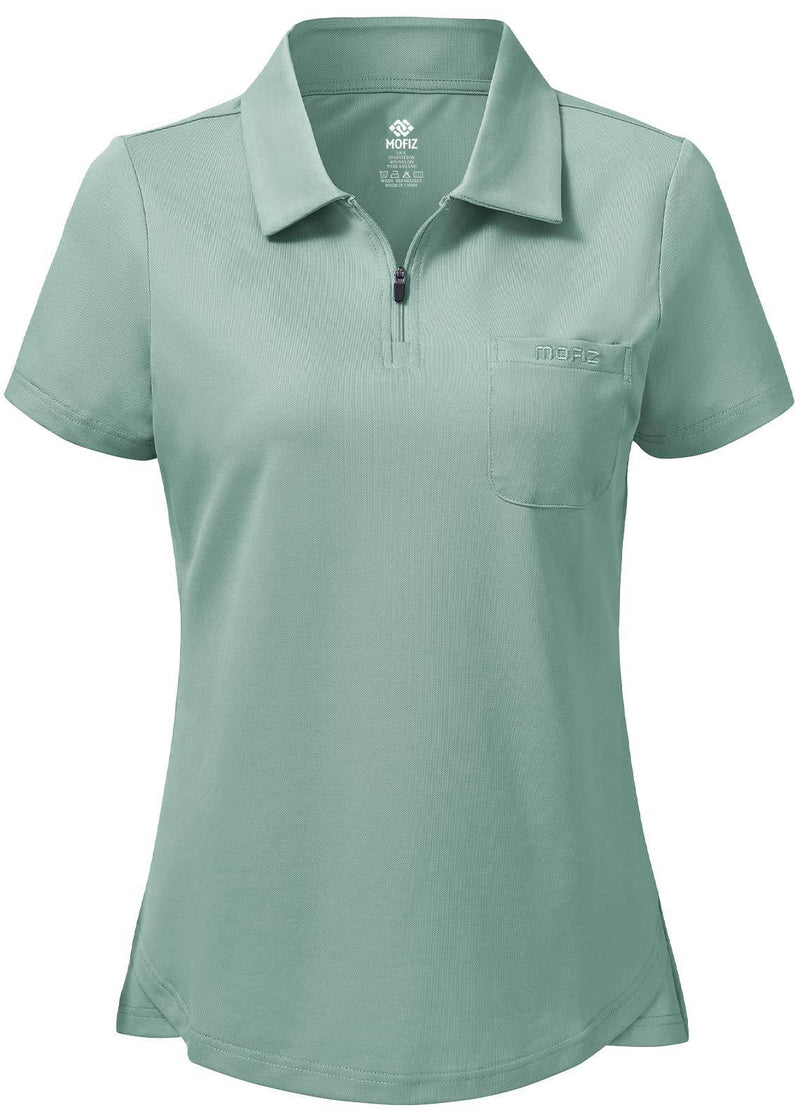 MoFiz Women's Golf Tennis Polo Shirts Cotton Breathable Casual Sports Work-wear Polo T-Shirt with 1/4 Zipper Green