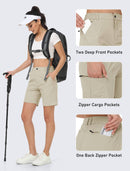 MoFiz Women's Hiking Cargo Shorts Lightweight Summer Casual Shorts Quick Dry Golf Athletic Shorts with Zip Pockets Khaki