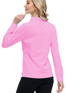 MoFiz Women's Long Sleeve Polo Shirts Cotton Golf Tops Casual Sports T-Shirt with 1/4 Zipper Pink