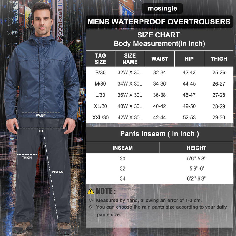 mosingle Men's Waterproof Trousers Lightweight Breathable Rain Overtrousers with Zip Pockets, Waterproof Over Pants