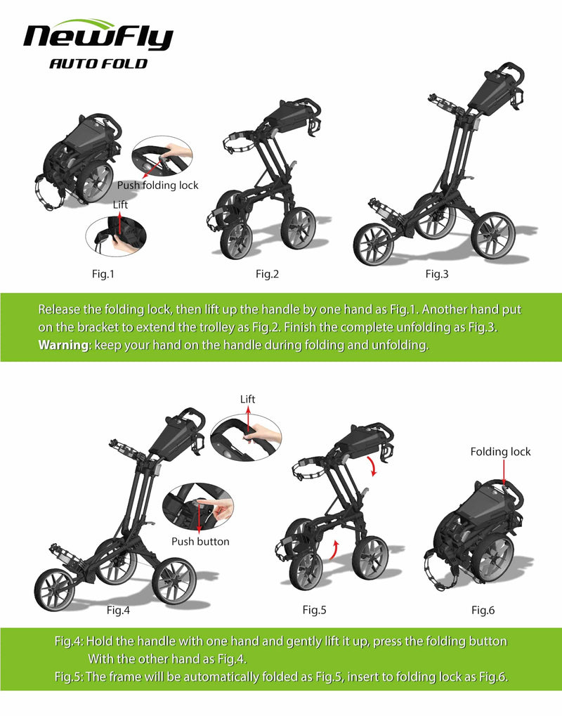 Newfly 3 Wheel Golf Push Cart Compact Semi-Auto Folding and Unfolding,Ultra Lightweight Smallest Folding Size, New-Version Scorecard Holder