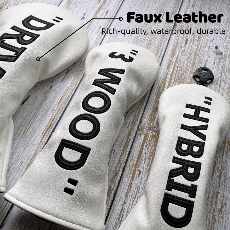 Golf Club Headcovers Rescue Hybrid Headcover Head Cover - Premium Leather Golf Headcovers for Hybrids White with Black Hybrid Cover Golf Gifts for Men Golfer (1pc Hybrid)