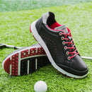 Mens Golf Shoes with Spiked Wide Fitting Leather Waterproof Golf Sneakers Anti-Slip Casual Big Size,Black B