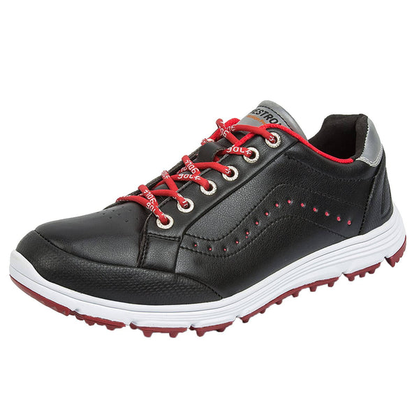 Mens Golf Shoes with Spiked Wide Fitting Leather Waterproof Golf Sneakers Anti-Slip Casual Big Size,Black B,11 UK