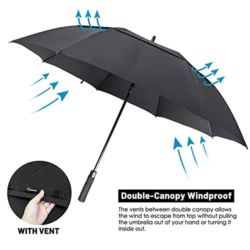 NINEMAX Large Golf Umbrella Windproof Strong 62 Inch,Extra Big Stick Umbrellas Automatic Open - Gents Umbrella Double Canopy (Black)