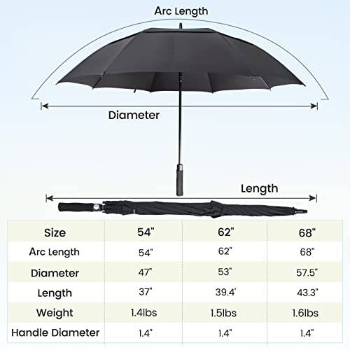 NINEMAX Large Golf Umbrella Windproof Strong 62 Inch,Extra Big Stick Umbrellas Automatic Open - Gents Umbrella Double Canopy (Black)