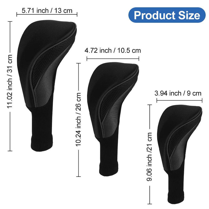 Number-one Golf Club Head Covers for Fairway Woods Driver Hybrids, 3Pcs Long Neck Mesh Golf Club Headcovers Set with Interchangeable No. Tags 3 4 5 6 7 X (Black)