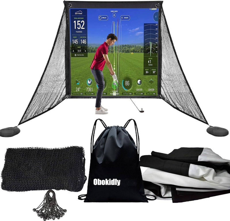 Obokidly Golf Simulator Impact Screens Installed on Golf Hitting Net - 10' Simulator Impact Display Projection Screen Cloth with 10pcs Grommet Ropes for Outdoor/Indoor (10"-With Two Sandbags)