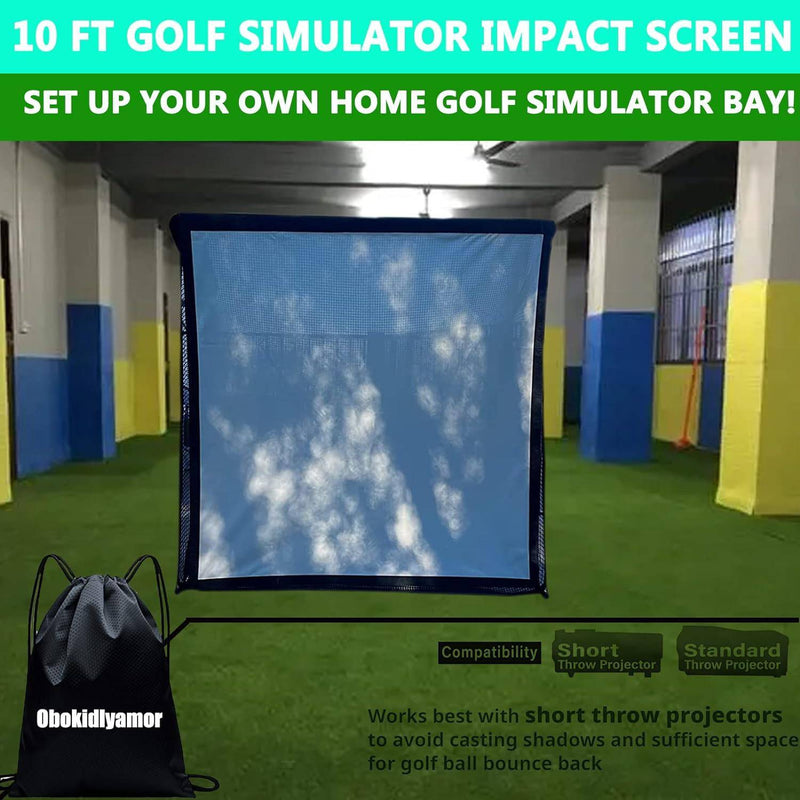 Obokidly Golf Simulator Impact Screens Installed on Golf Hitting Net - 10' Simulator Impact Display Projection Screen Cloth with 10pcs Grommet Ropes for Outdoor/Indoor (10"-With Two Sandbags)