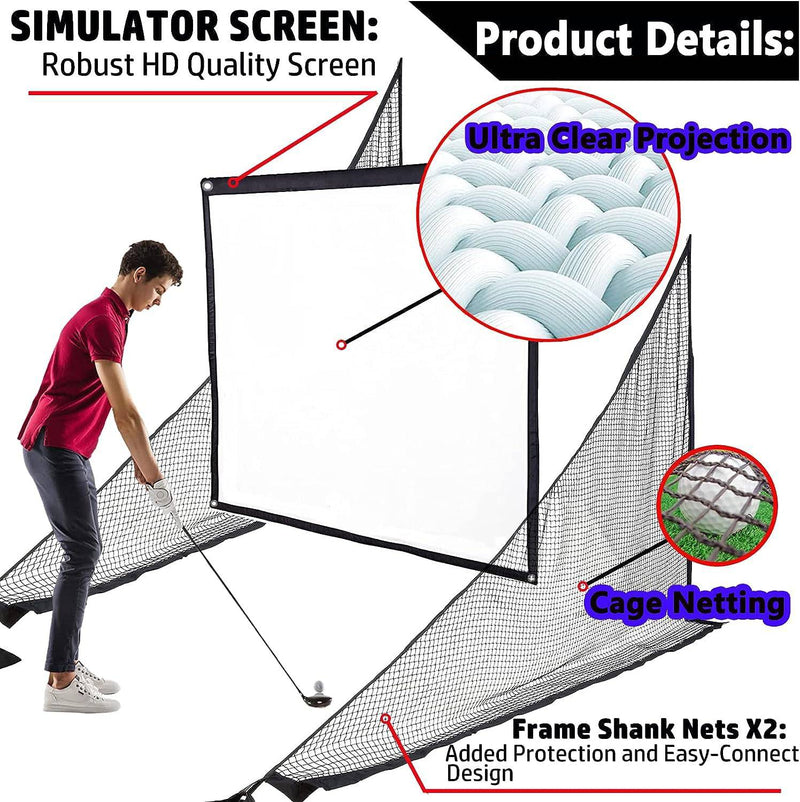 Obokidly Golf Simulator Impact Screens Installed on Golf Hitting Net - 10' Simulator Impact Display Projection Screen Cloth with 10pcs Grommet Ropes for Outdoor/Indoor (10"-With Two Sandbags)