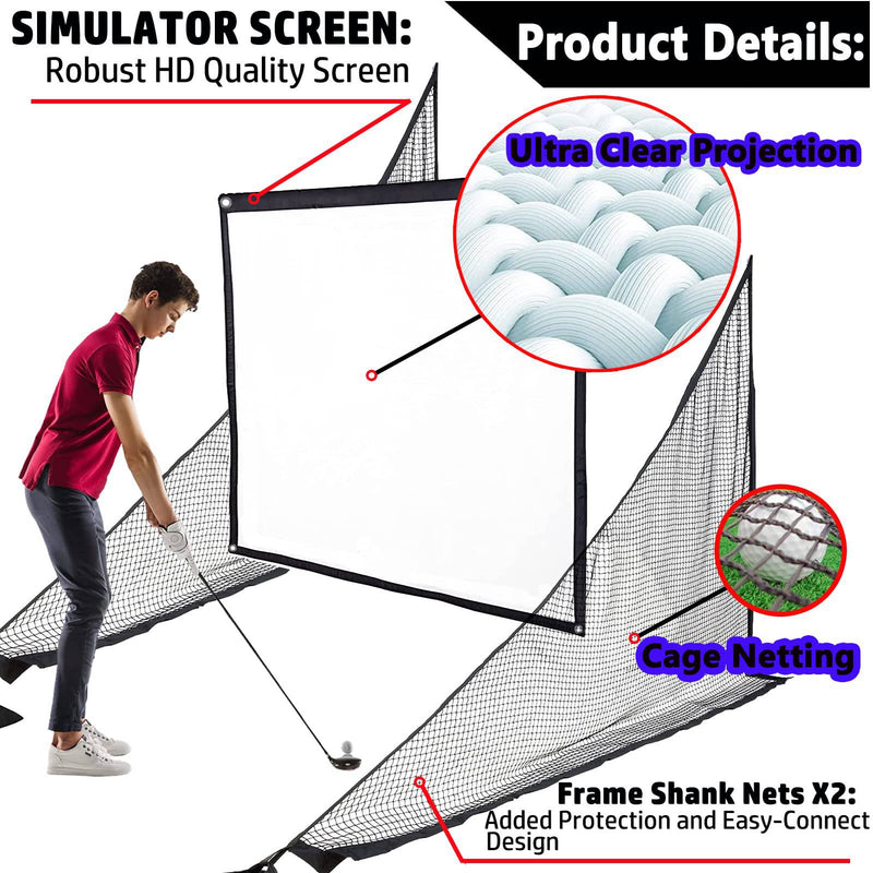 Obokidlyamor Golf Simulator Impact Screens+ Shake Netting Net One Frame- Sim Ball Simulator Impact Display Projection Screen with 10pcs Grommet Ropes (10" Size, Impact Screen+Shank Net)