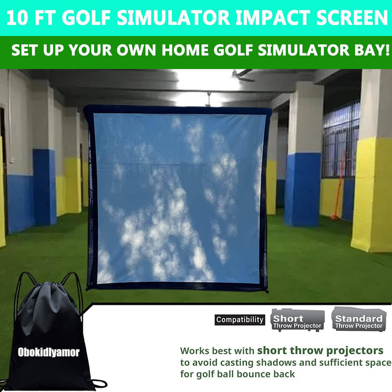 Obokidlyamor Golf Simulator Impact Screens+ Shake Netting Net One Frame- Sim Ball Simulator Impact Display Projection Screen with 10pcs Grommet Ropes (10" Size, Impact Screen+Shank Net)