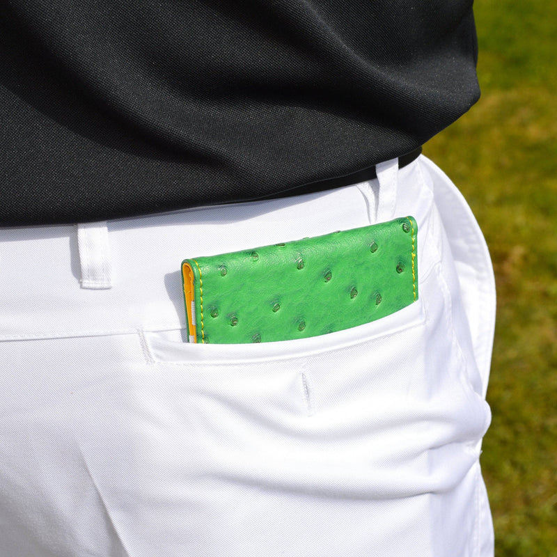 On Par Premium Golf Scorecard Holder - Ostrich, Green/Yellow