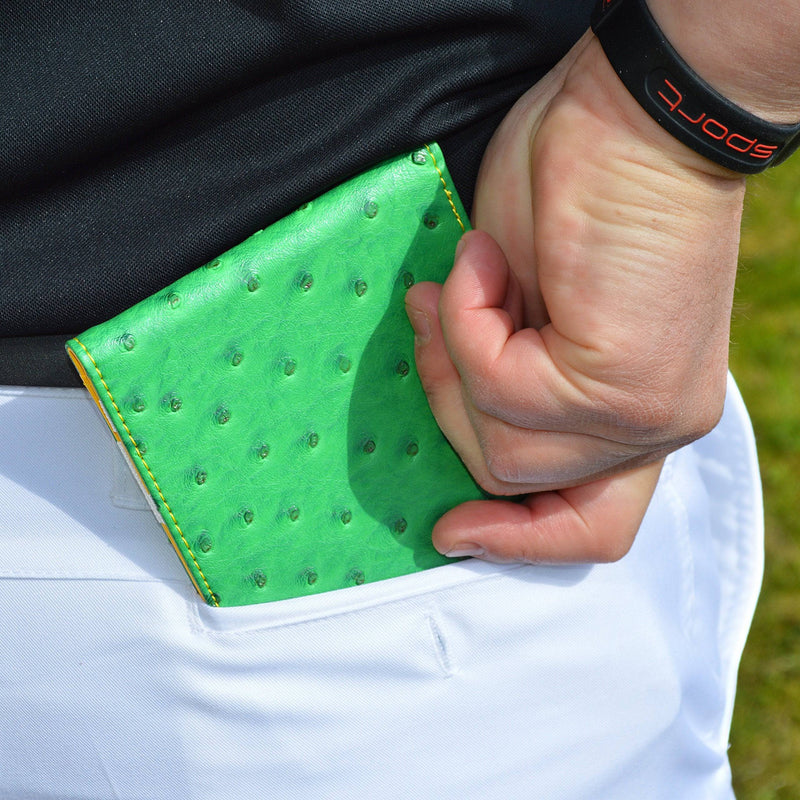 On Par Premium Golf Scorecard Holder - Ostrich, Green/Yellow