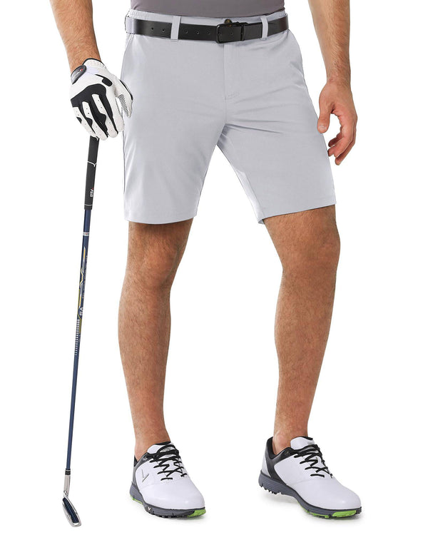 Outdoor Ventures Men's Golf Shorts 9'' UPF 50+ Bermuda Shorts 4-Way Stretch Lightweight Quick-Drying Shorts with 3 Tee-Holders and 4 Pockets for Golfing Silver Grey