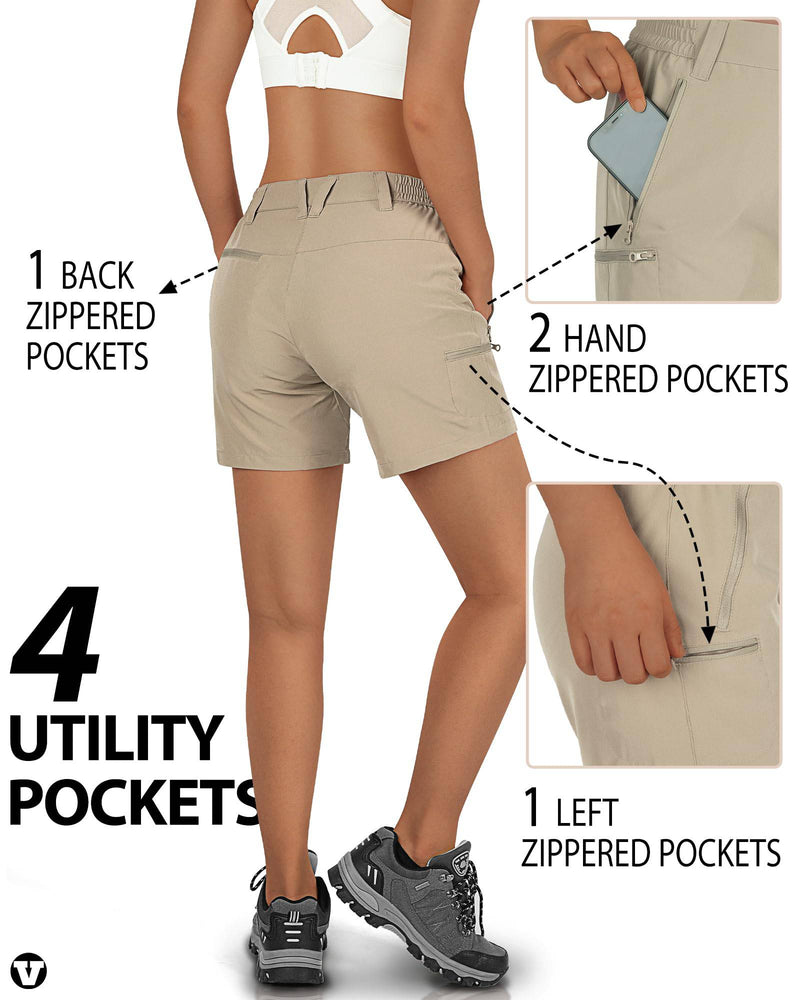 Outdoor Ventures Women's Quick Dry Shorts UPF 50+ Lightweight Shorts, Ladies Stretch Sports for Golf Brown