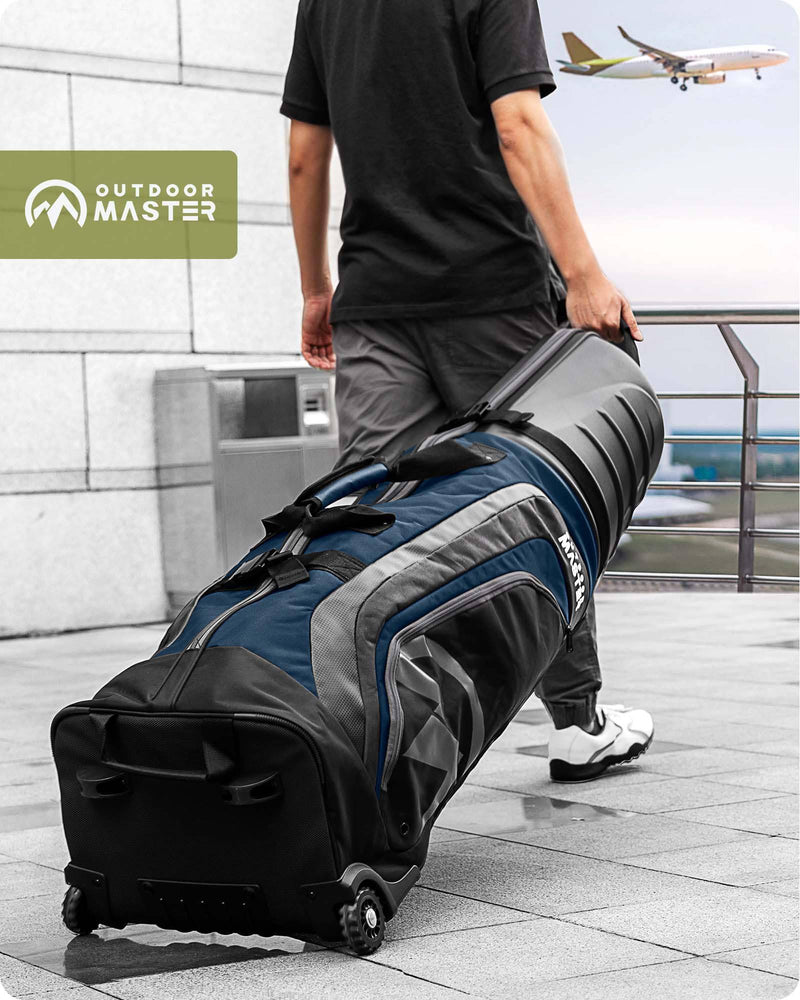 OutdoorMaster Golf Travel Bags for Airlines with Wheels and Hard Case Top, Protect Golf Clubs, Lightweight and Easy to Maneuver, Upgrade Version, Blue