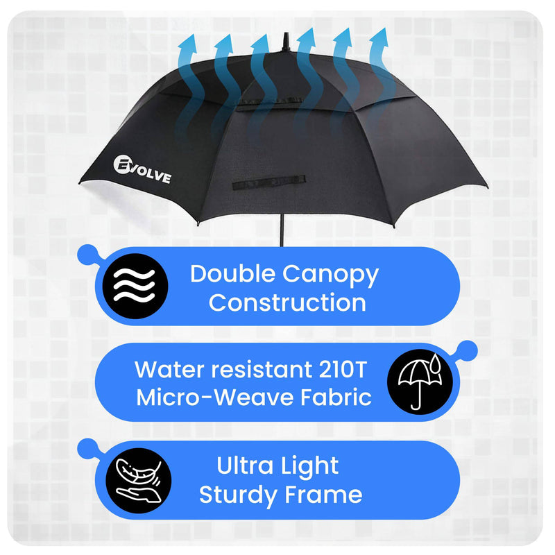 Evolve Large Golf Umbrella | 1 touch Automatic Open | Large Oversize Double Canopy Vented | Windproof & Sun-Proof | 100% Best Waterproof Stick fibreglass Umbrella