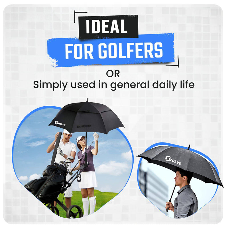 Evolve Large Golf Umbrella | 1 touch Automatic Open | Large Oversize Double Canopy Vented | Windproof & Sun-Proof | 100% Best Waterproof Stick fibreglass Umbrella