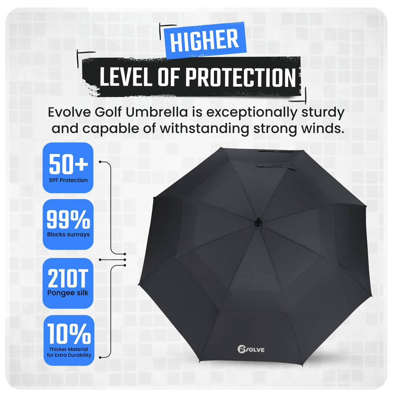 Evolve Large Golf Umbrella | 1 touch Automatic Open | Large Oversize Double Canopy Vented | Windproof & Sun-Proof | 100% Best Waterproof Stick fibreglass Umbrella