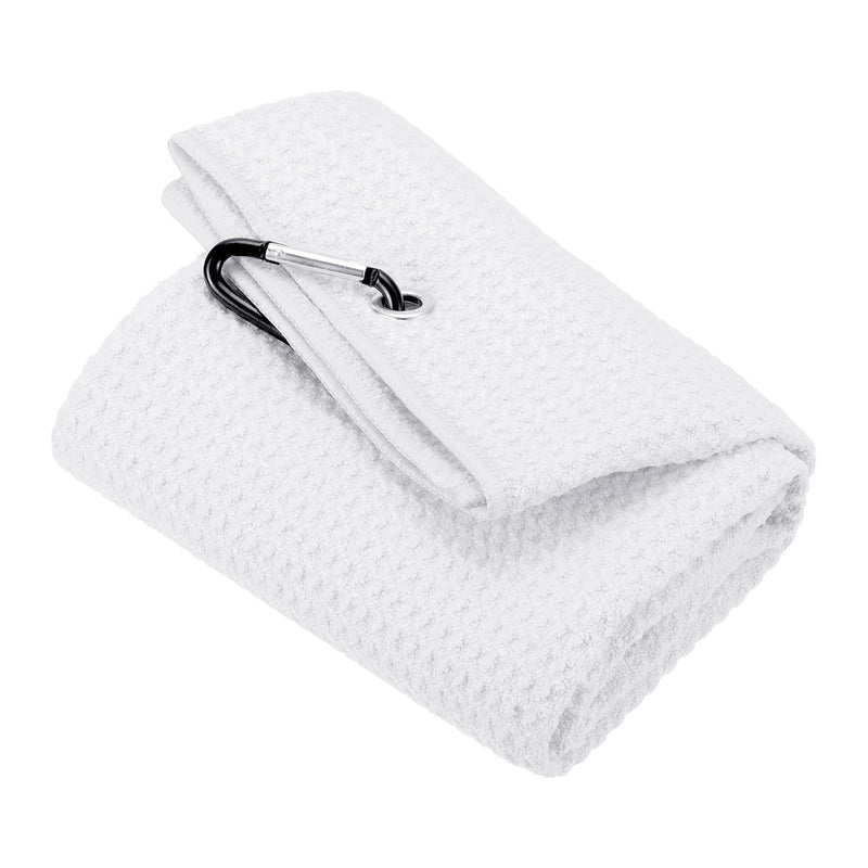 PATIKIL 16"x16" Tri-Fold Golf Towels, Waffle Pattern Towels Soft Fiber Strong Water Absorption with D Clip for Golf Lovers, White