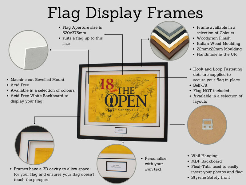 Flag Display Frame. Frame size: 45.5x60cm. Perfect for Golf Flags and other flag memorabilia | The Open | Golf Championship | The Masters (Walnut Frame)