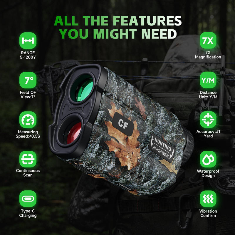 VQTIL-Golf/Hunting Rangefinder 7X Magnification 1200Y Waterproof Rangefinder, Distance Measurement, Multiple Modes, Lightweight, for Hunting, Golf and Shooting