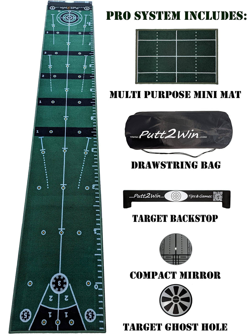 Putt2Win Pro Golf Putting Mat with Putting Games, Practice Training Aids, Golf Chipping Mat & Putting Mirror. 4 Multi Player Golf Games for Kids & Adults to Improve Putting & Chipping Great Golf Gift