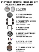 Putt2Win Putting Practice First Aid Kit full of Golf Training Aids inc a Putting Mirror, Putting Guides, Putting Gate, Ghost Holes, Flat Golf Ball, Ball Stencil & Marker Pens in a Tin. Great Golf Gift