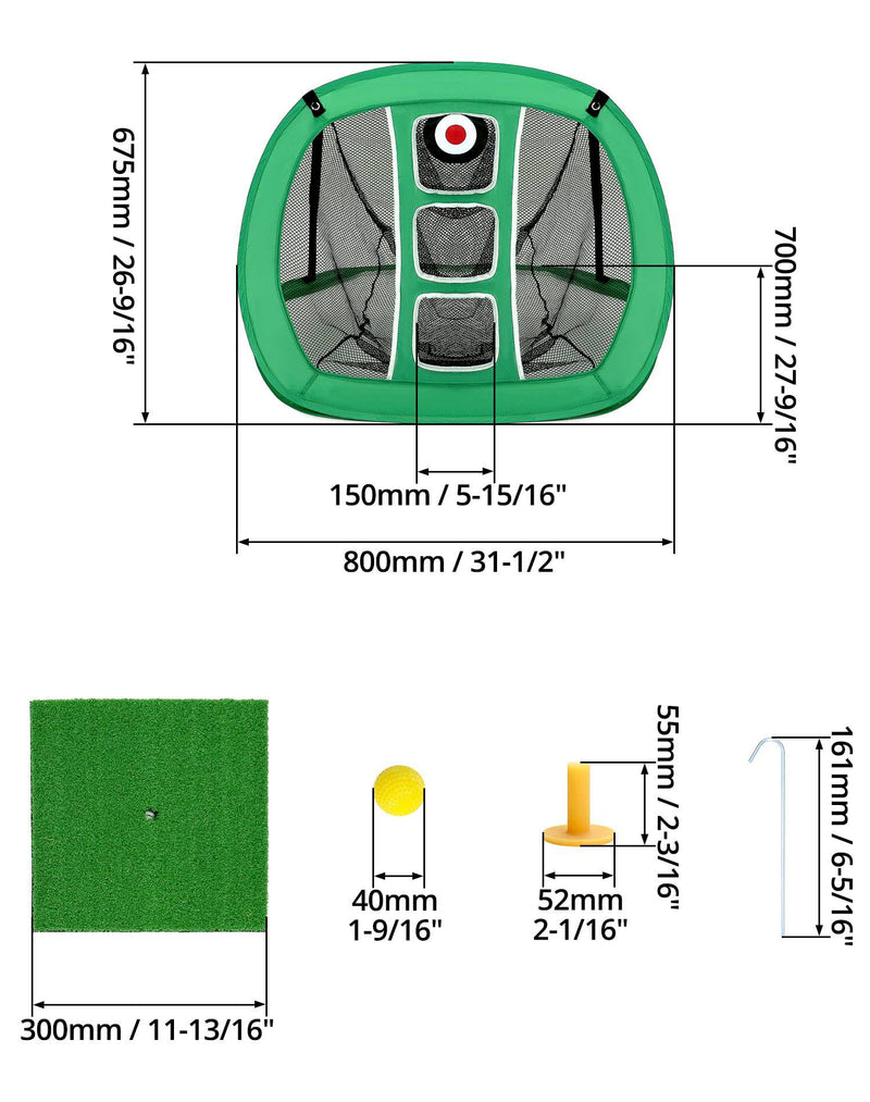 QWORK® golf chipping net, pop up golf practice net, with 2 golf mats and 12 training balls and golf tees accessories