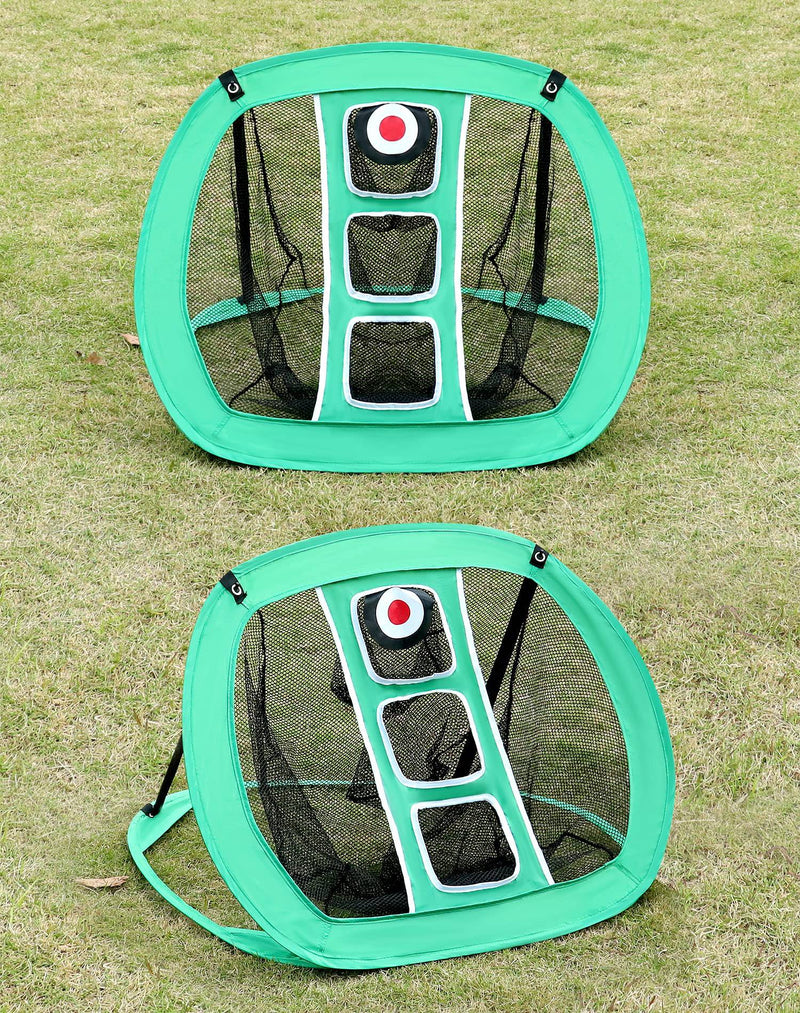 QWORK® golf chipping net, pop up golf practice net, with 2 golf mats and 12 training balls and golf tees accessories