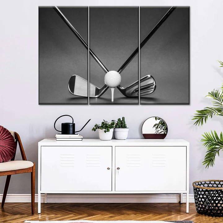 QYYAMDEQ Canvas Wall Art For Living Room 3 Pieces Wall Pictures Metal Golf Posters & Prints Wall Art For Hallway And Stairs Decorations Framed Ready To Hang Gifts