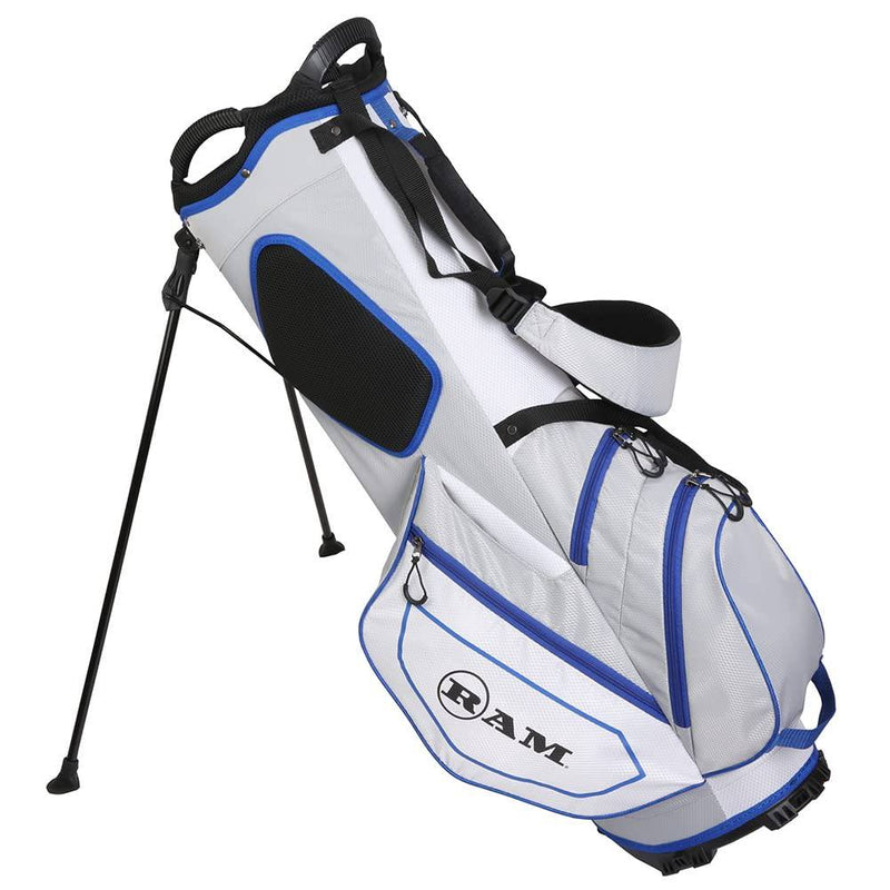 Ram Golf FX Lightweight Golf Stand Carry Bag, Light Grey/White/Blue